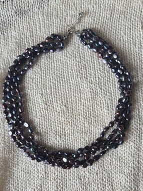 Multi-Strand Iridescent Black Pearl Necklace - Unbranded